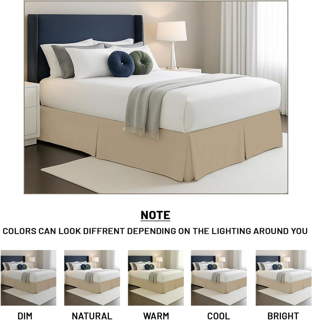 16 inch Drop Bed Skirt Full Size Platform Style with Secure Fit, Classic Tailored Look, Elegant Pleated Style Dust