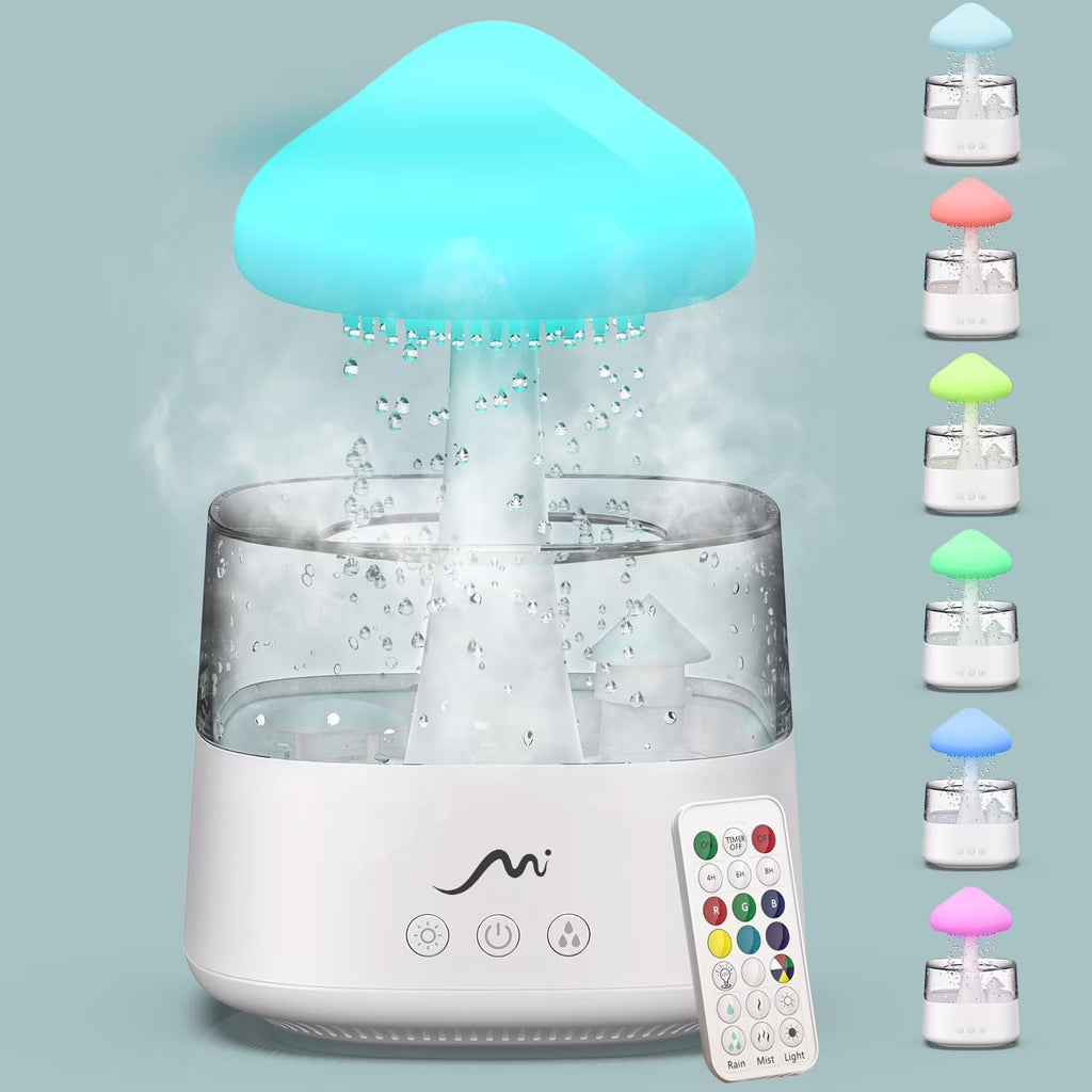 Rain Cloud Humidifier with Remote Control, Built-in Sound Speaker, Aromatherapy Water Drip Diffuser, LED Night Light