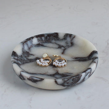 Natural Travertine Marble Jewelry Dish 5.5", Trinket Dish for Ring Earring, Gift for Woman Daugther(Calacatta Viola)