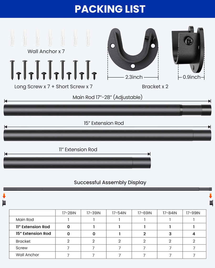 Closet Rod Heavy Duty, 17-84in Stepless Adjuatable Closet Pole