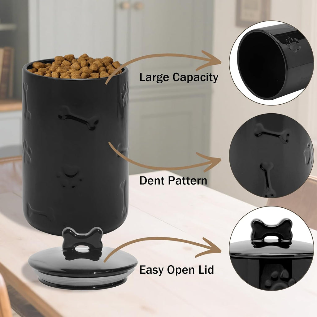 Dog Treat Container Airtight - 9"x5" Ceramic Big Treats Jar with Lid(Black)