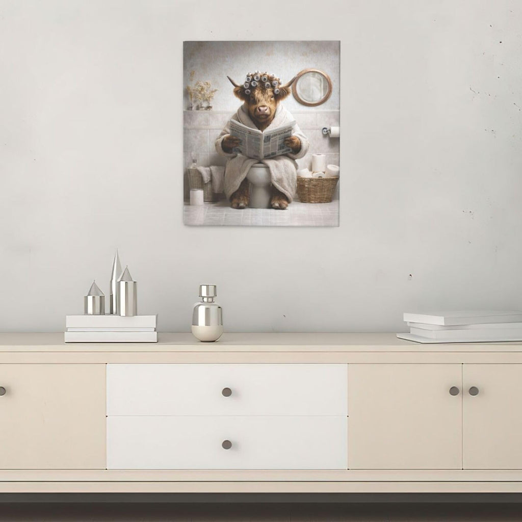 Funny Highland cow Bathroom Wall Art Cow Bathroom Pictures Wall Decor Cow Toilet Bathroom Canvas Painting Print