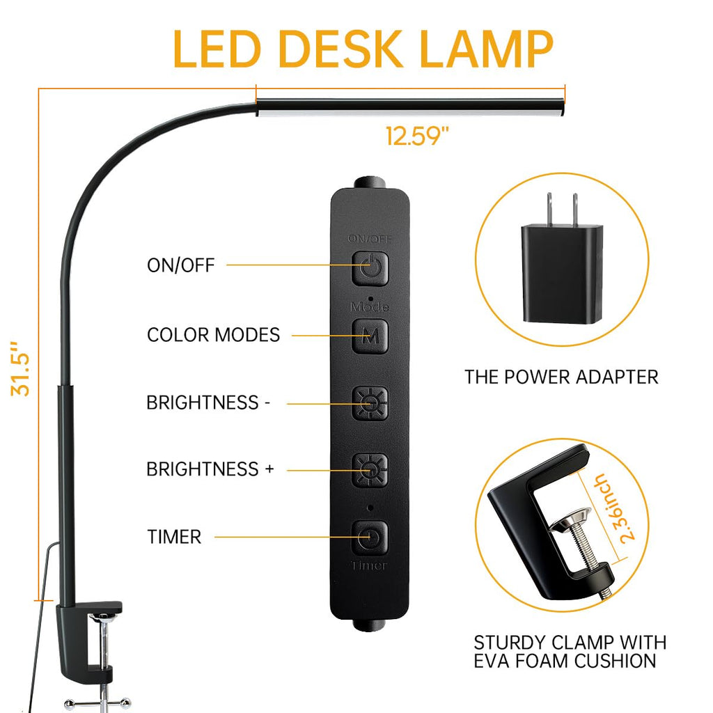 LED Desk Lamp with Clamp, 1200 Lm Eye-Caring Desk Light,Pro