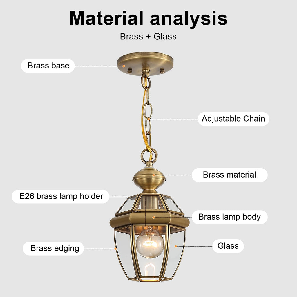 Solid Brass Outdoor Pendant Light, Antique Brass