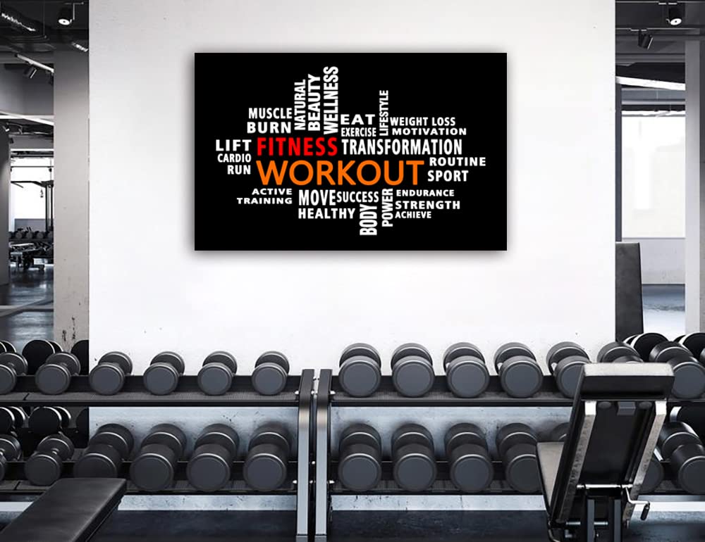 Workout Word Cloud Canvas Wall art, Exercise Workout Gym Wall art, Crossfit Fitness Inspirational Quotes Poster