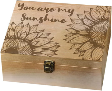 1 Pc Wooden Memory Keepsake Box, Blooming Sunflowers Motif Decorative Wooden Memory Box with Hinge Lids