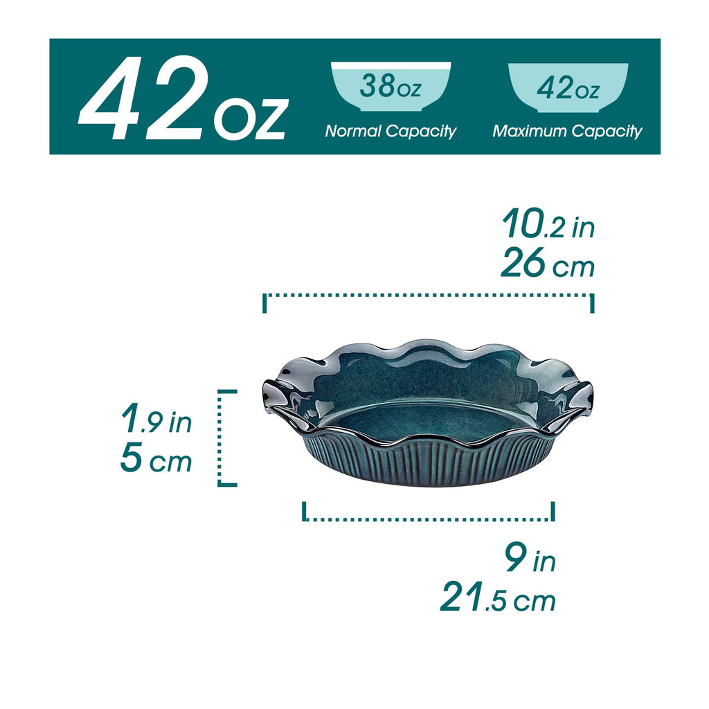 2 Pack Pie Pans for Baking, 9 Inch Ceramic Ruffled Pie Dish