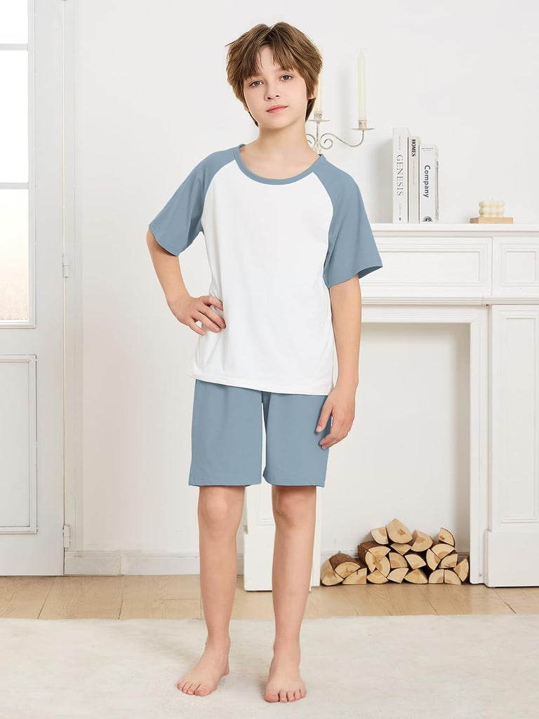 Boys Pajamas Set Two Piece Cotton Sleepwear Kids Short Sleeve Top and Shorts PJS Set with Pockets