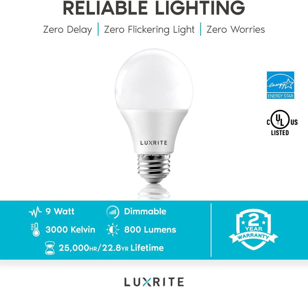 A19 LED Light Bulb 60W Equivalent, 3000K Soft White Dimmable, 800 Lumens, Standard LED Bulb 9W, E26 Base, Energy Star