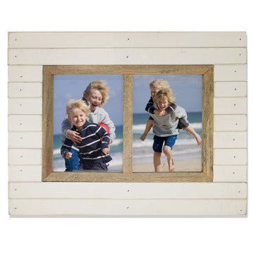 2 Opening 5x7 Rustic White Wood Picture Frame, Farmhouse Collage Photo Frame for 2 Photos, Wall Mount & Tabletop