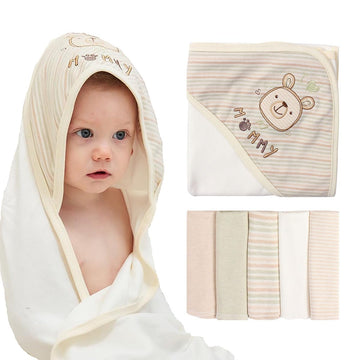 Pack Organic Cotton Hooded Baby Towel Set, Washcloths, Ultra-Soft, White