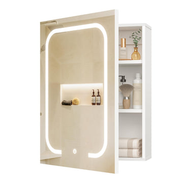 Lighted Bathroom Medicine Cabinet with Mirror, LED Bathroom Vanity Mirror with Storage, 3 Color Temperatures, Wall