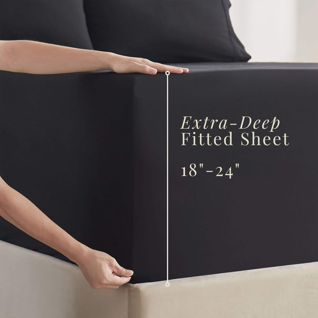 Extra Deep Pocket King Size Sets - Fits Mattress 18-24 Inches Deep - Extra Deep Pocket Sheets - 6 Piece King Size