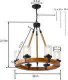 6 Light Wagon Wheel Chandelier,Wooden Chandelier Light Fixture with Seeded Glass Shade Rustic Farmhouse Pendant for Dining Room Kitchen and Entryway A105-B0DN1JTHLZ