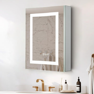 20x 26 LED Lighted Medicine Cabinet with Lights, Recessed or Surface Wall Mount Medicine Cabinet Mirror with Storage