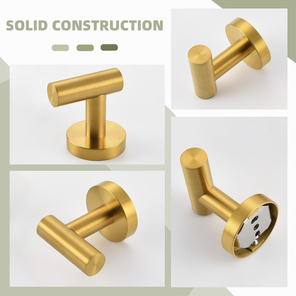 Bathroom Towel Hook 2 Pack, Robe Coat Holder Brushed Dark Gold