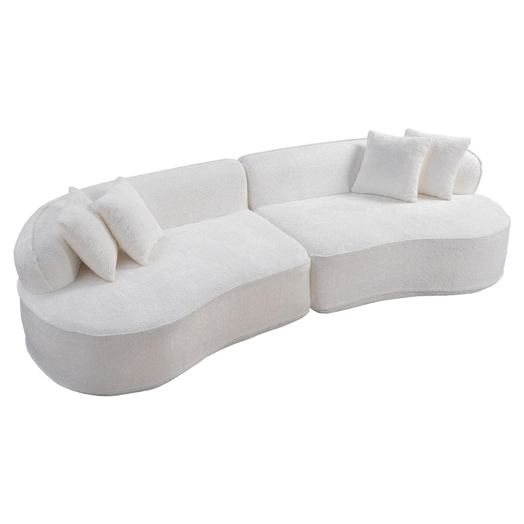 114" Boucle Curved Modular Sectional with 4 Pillows, White