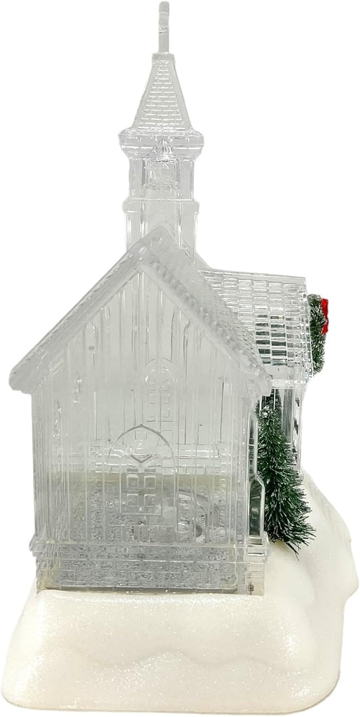 Battery Operated Lighted Holiday Spinning Water Globe Church, 9.25-inch Height