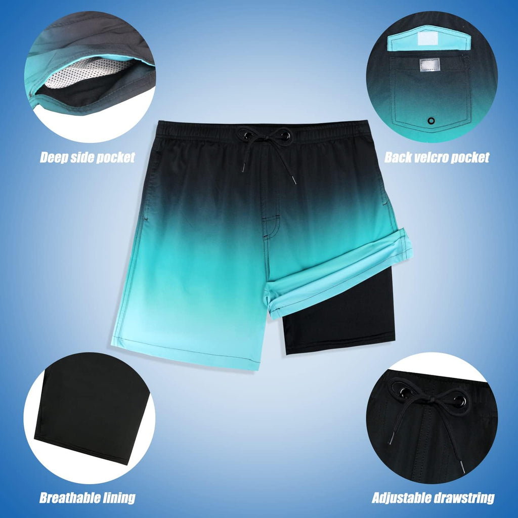Boys Swim Trunks with Compression Liner Comfortable Anti-Chafe Swimming Shorts Stretchy UPF Quick Dry