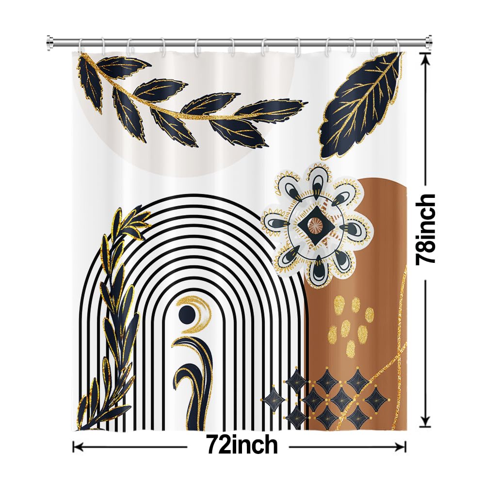 Black and Gold Boho Shower Curtain 72x78 Inch