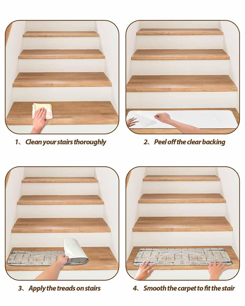 Vintage Wood Grain Stair Treads for Wooden Steps Indoor, Non-Slip Stair Treads Carpet Peel & Stick Self-Adhesive