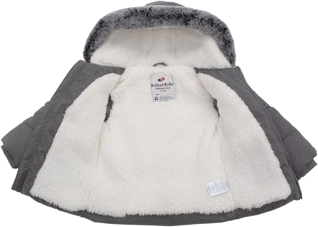 Baby Boys' Sherpa Lined Winter Puffer Jacket with Mini Fur Hood