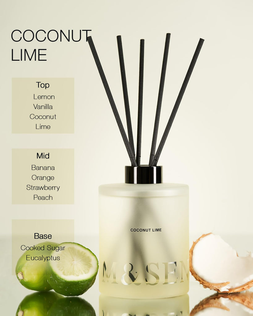 Reed Diffuser Set, Coconut Lime, 17 oz Natural Essential Oil