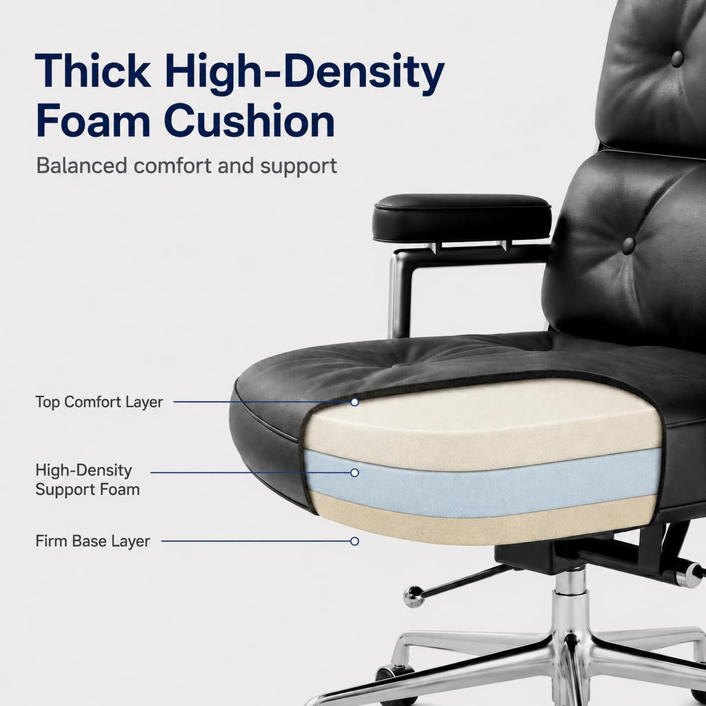 Home with Top Grain Leather, Padded Armrests, Mid-Back Upholstered Executive Leather Desk Chair, Aluminum Frame