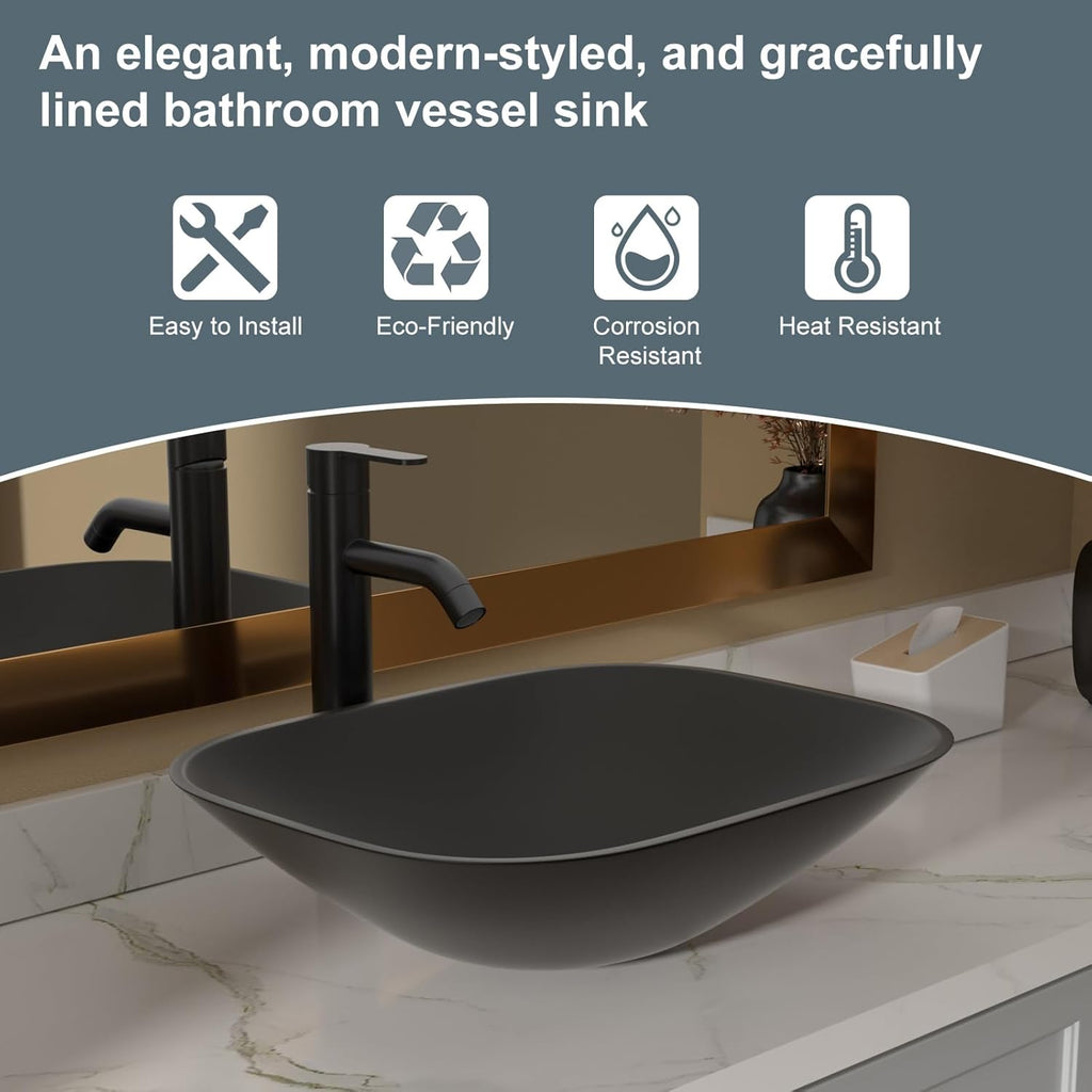 Bathroom Vessel Sink Tempered Glass Bowl Vessel Sink with Faucet and Pop-up Drain Combo Matte Black Countertop