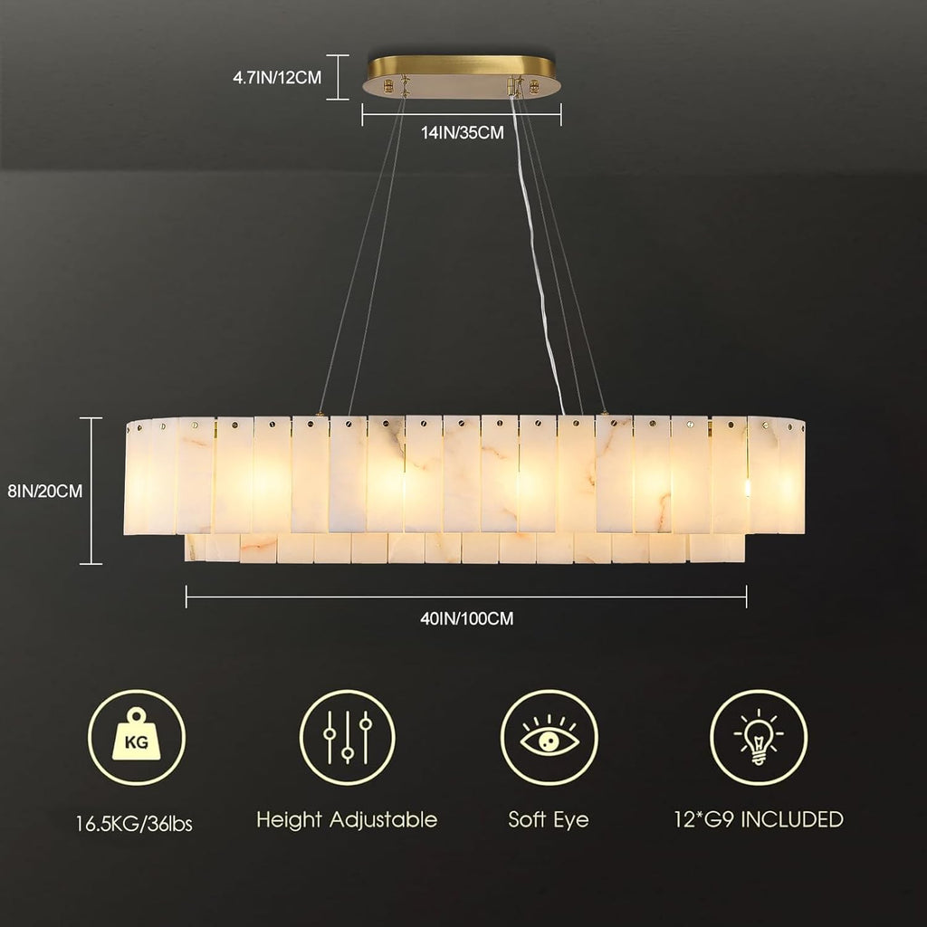 L40in Alabaster Rectangular Chandelier for Dining Room, Modern White Marble Oval Chandeliers for Kitchen Island, Rectangle Chandelier for Dining Table (Dimmable Bulbs INCL) A125-B0F4R84ZMF