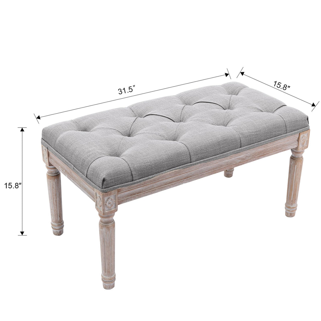 Tufted Entryway Bench, Upholstered Rustic Ottoman Bench, 31.5" x 15.75" x 15.7" Gray