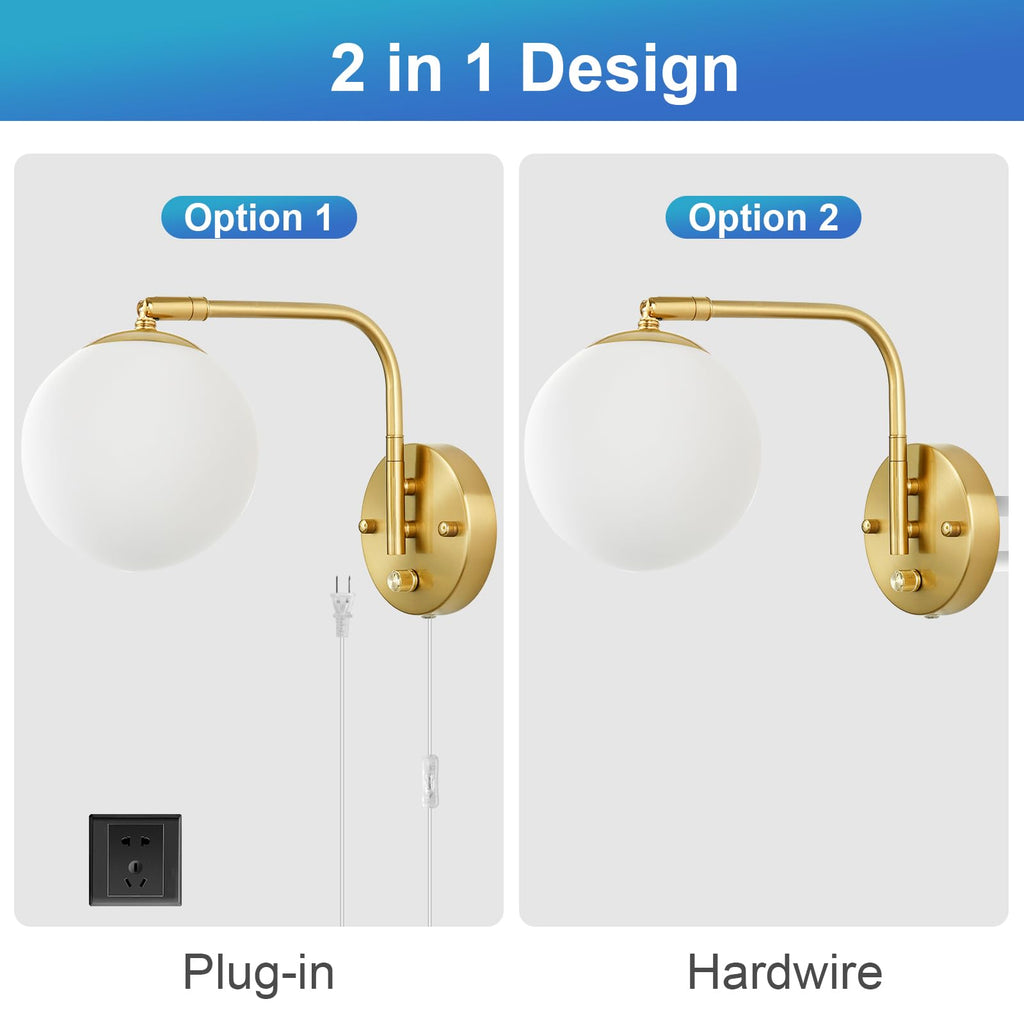 Dimmable Wall Sconces Plug in, Swing Arm Wall Lights with Plug in Cord and Dimmer On/Off Knob Switch, Dimmable Wall