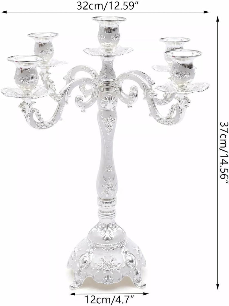 5 Head Metal Vintage Candelabra Centerpieces for Tables Retro Candlestick Holders 14.5 Inch 5 Arms Decorative Pillar