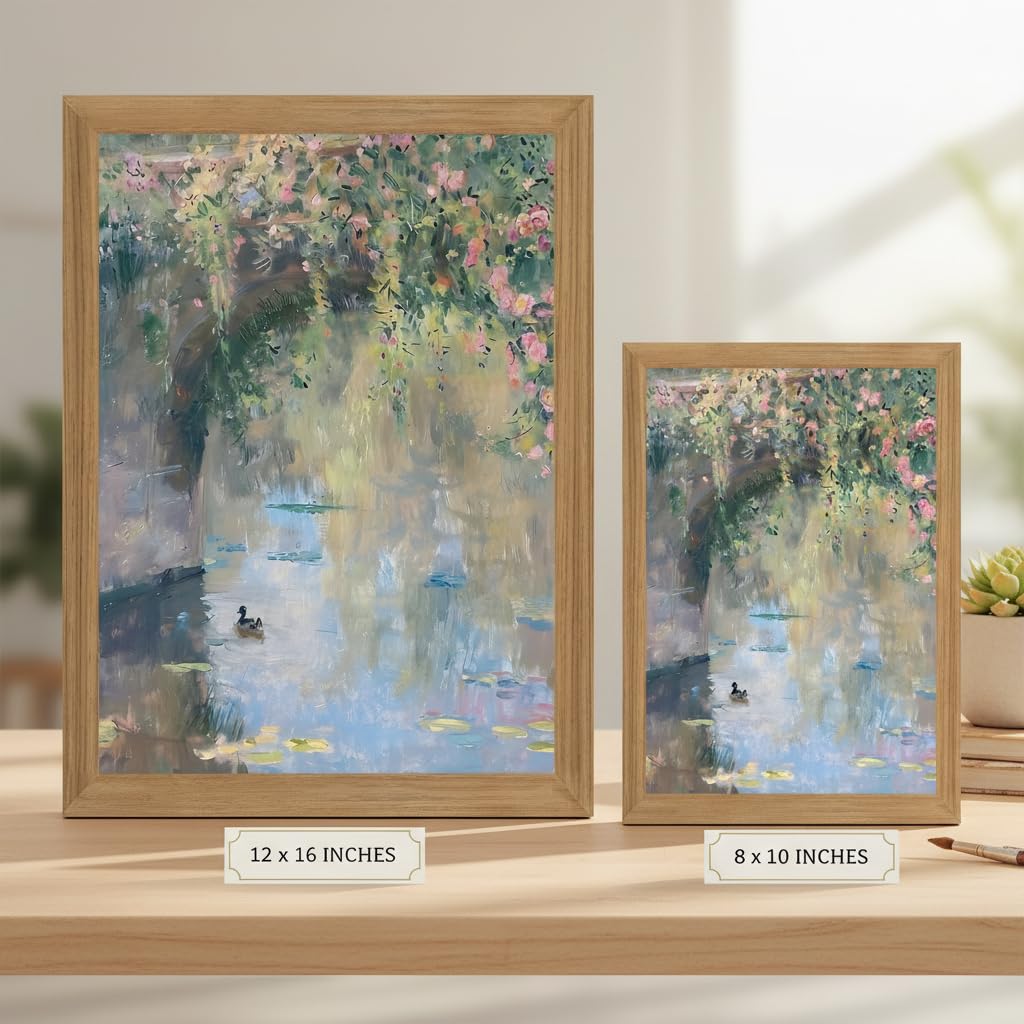 Framed Monet Wall Art, Water Lilies Pond Landscape Canvas Print, 16x24in