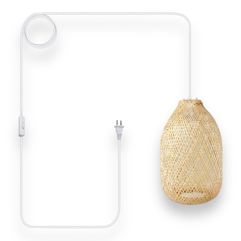 Bamboo Bulb Guard Lamp Cage for Pendant Lights, Rustic Vintage Bamboo Lamp Shade with FREE Dimmable 40W LED Bulb