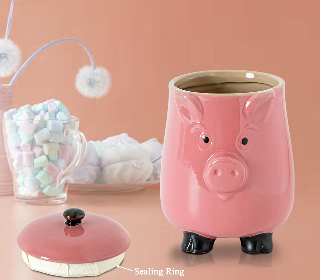Ceramic Pig Cookie Jar with Airtight Lid Counter Candy Canister