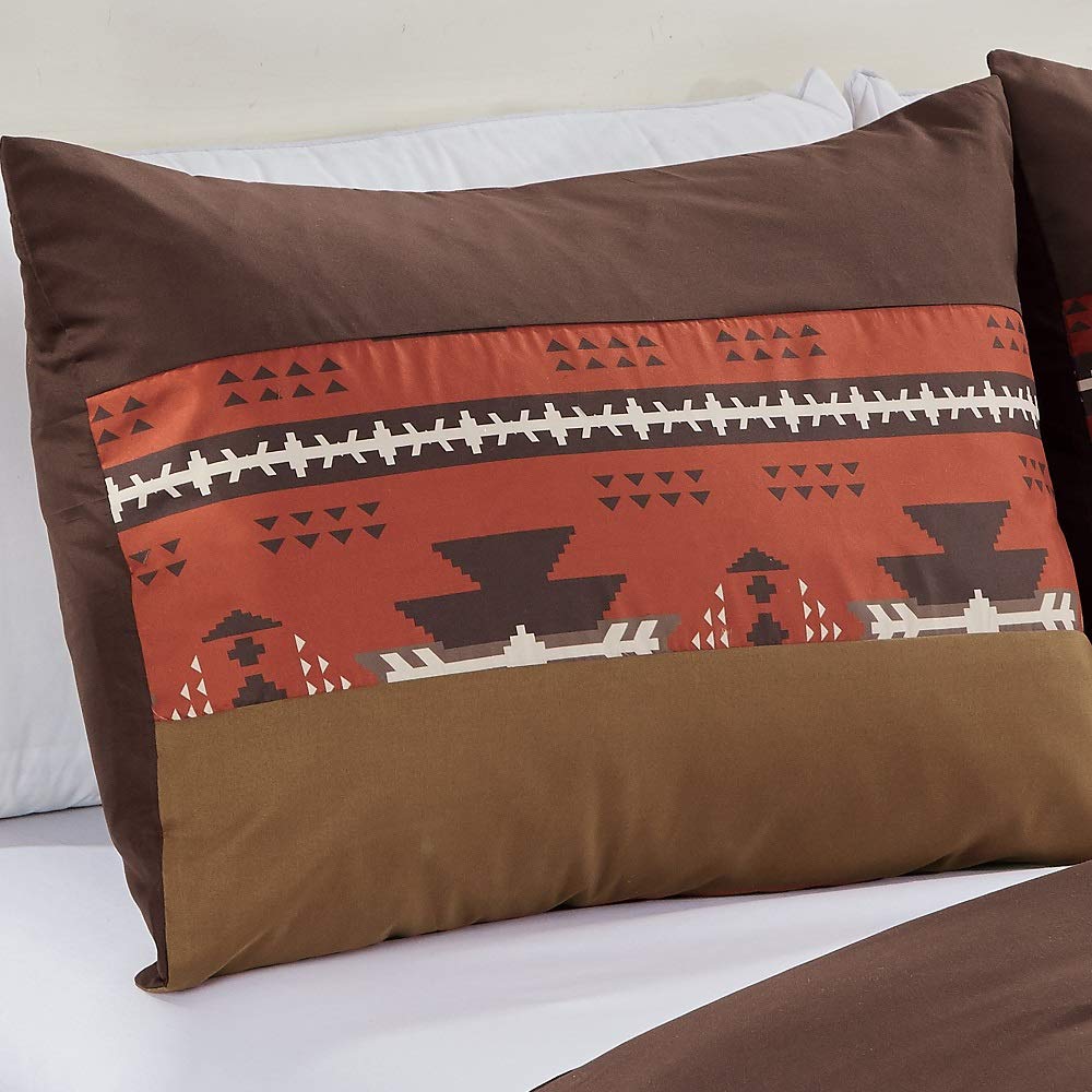 7 Piece Western Southwestern Native American Design Comforter Set Multicolor Coffee Brown Embroidered Bed