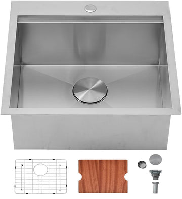 21 X 20 Inch Drop In, Handmade Stainless Steel, Large Residential Sinks with 1 Holes, Single Bowl Workstation with