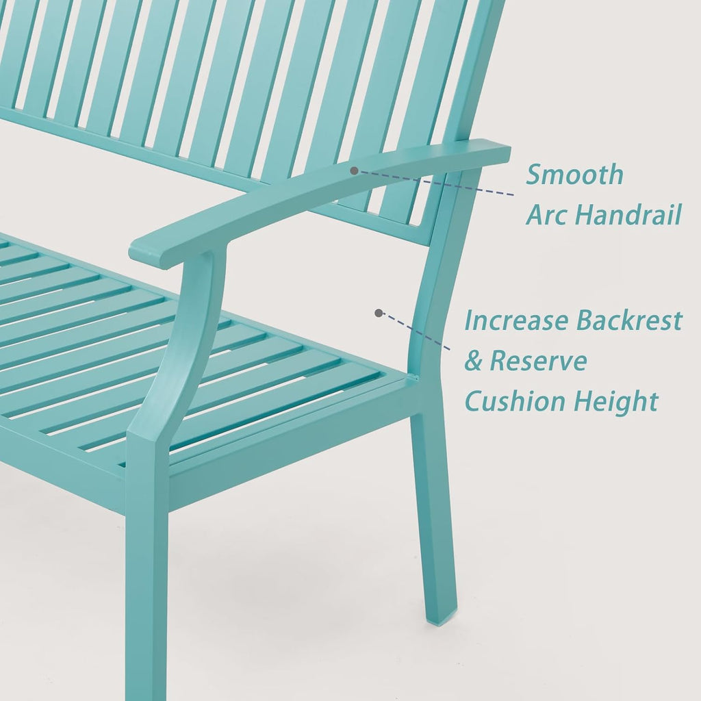 52" Outdoor Aluminum Garden Bench for 2, Weatherproof, Blue | waterproof rust-resistant metal bench supports up to