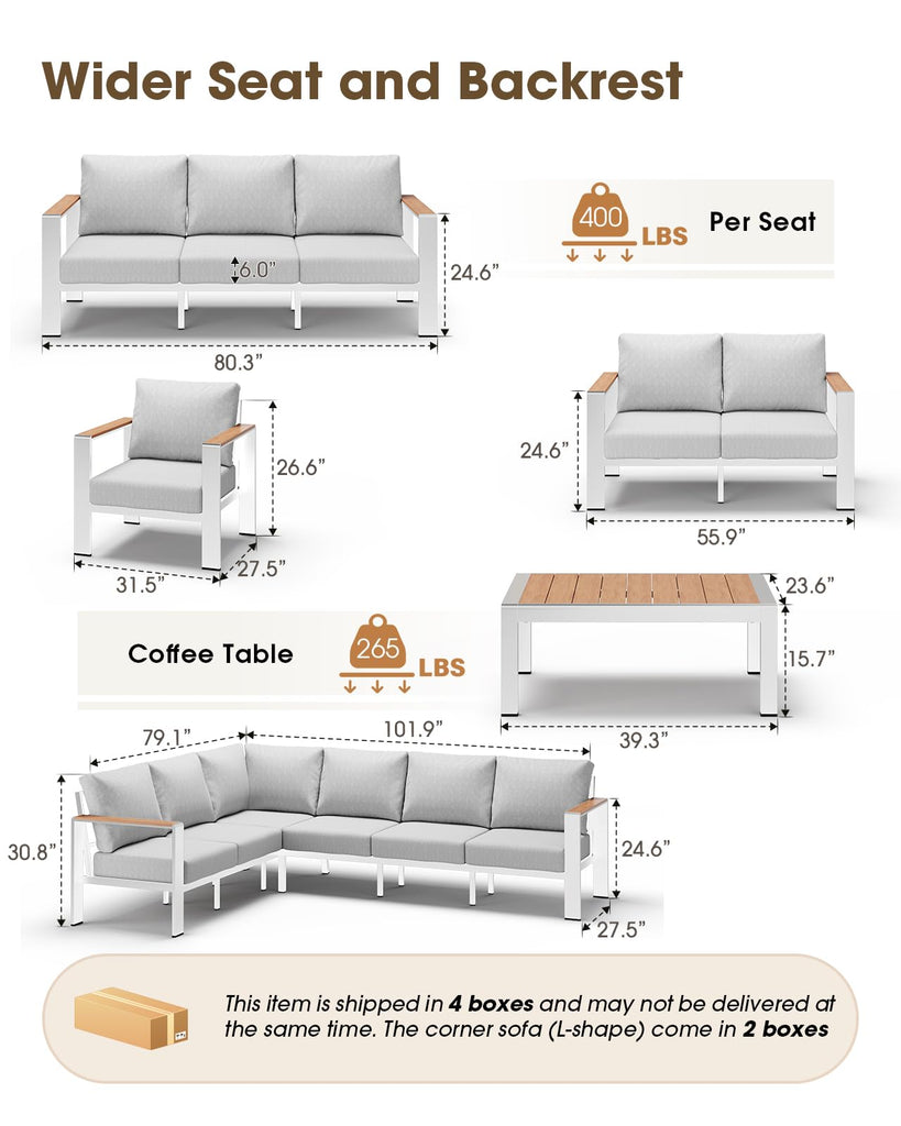 Aluminum Outdoor Patio Furniture Set, 8 Seats Patio Conversation Sets, Oversized Outdoor Sectional with Washable