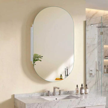 24 x 36 inch Bathroom Medicine Cabinet Frameless Oval Mirror Medicine cabinets with Mirror, Recessed or Surface
