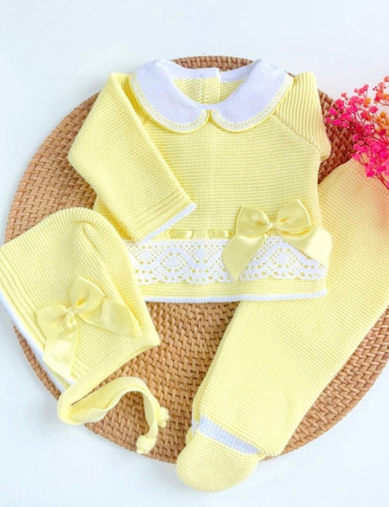 Newborn Long Sleeve Sweater Pants Hat Set Girl Knitted Coming Home Outfit 3 piece