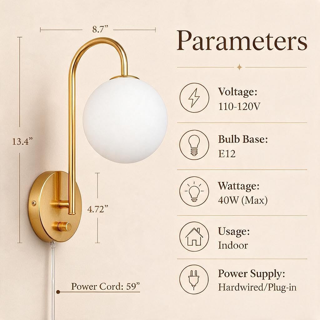 Dimmable E12 Wall Sconces Set of 2,Plug in Wall Sconces with 6.56ft Power Cord, Plug in Wall Sconce,Wall Lights