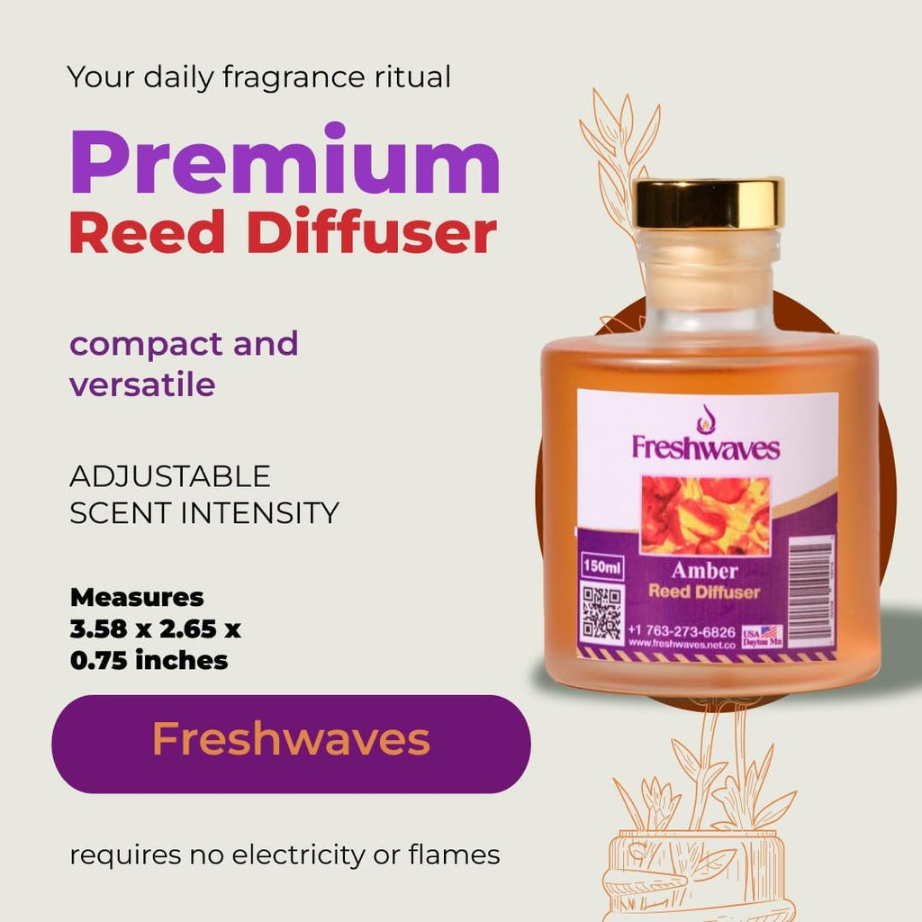 Amber Reed Diffuser |150ml| Long-Lasting Flameless Fragrance & Decorative Glass Bottle - Set of 6