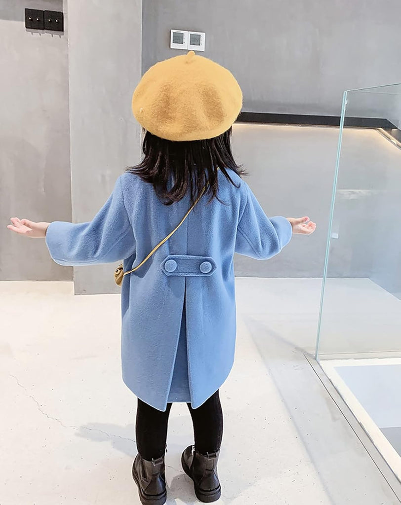 Girls Dress Coat Kids Winter Warm Jacket Long Sleeve Button Trench Coat Pocket Long Peacoat Outerwear