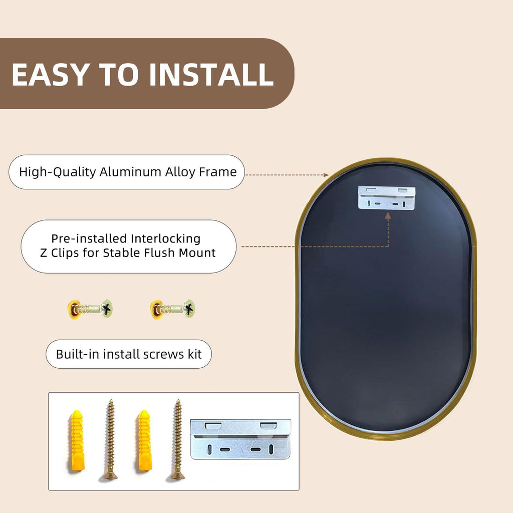 16x24 Oval Mirror - Pill Shaped Bathroom Vanity Mirror, Gold