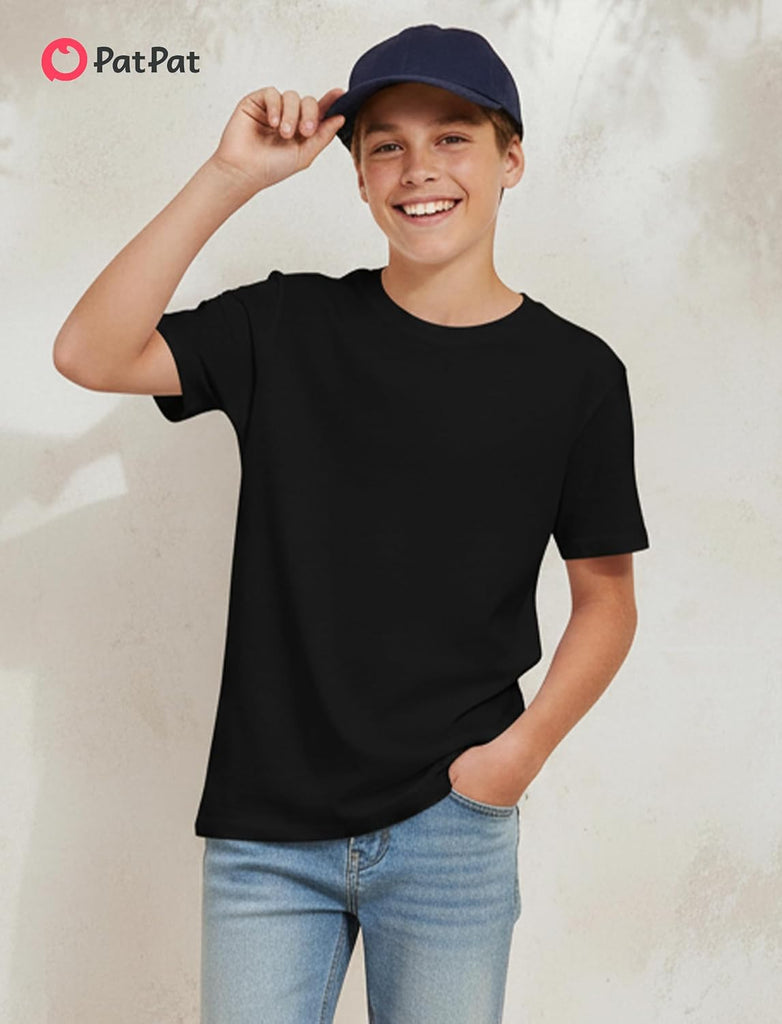 Boys Cotton Short Sleeve T-Shirt Kids Crewneck Tops Plain Basic Tees