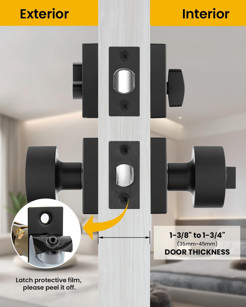Black Exterior Door Knob with Deadbolt, Zinc-Alloy Front Door Knob and Deadbolt Set