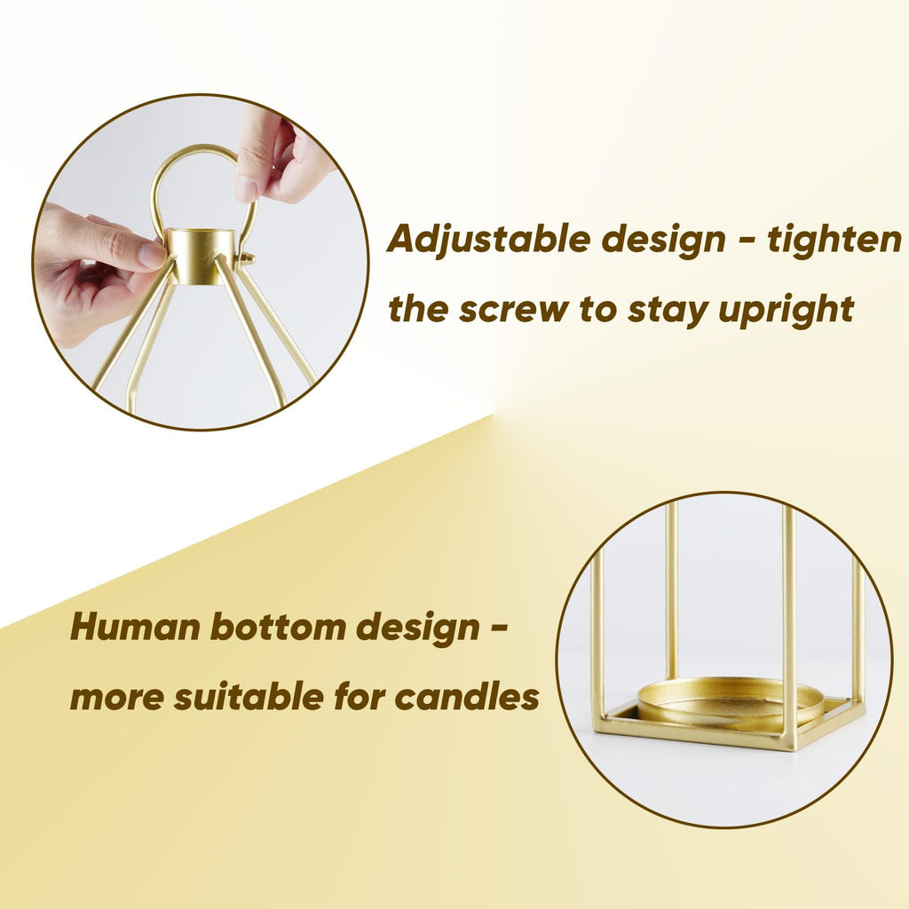 Modern Farmhouse Gold Metal Lanterns 2PCS with Flameless Candle