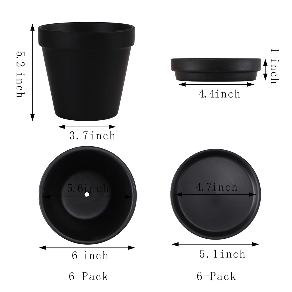 Large Terra Cotta Pots with Saucer- 6 Pack Large 6'' Terra Cotta Plant Pot with Drainage Hole, Flower Pot with Tray